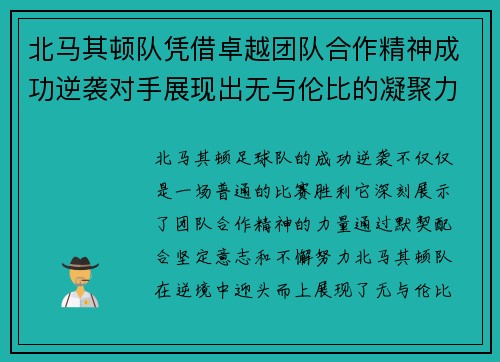 北马其顿队凭借卓越团队合作精神成功逆袭对手展现出无与伦比的凝聚力