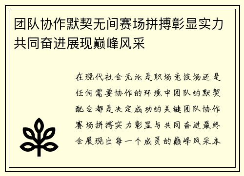 团队协作默契无间赛场拼搏彰显实力共同奋进展现巅峰风采